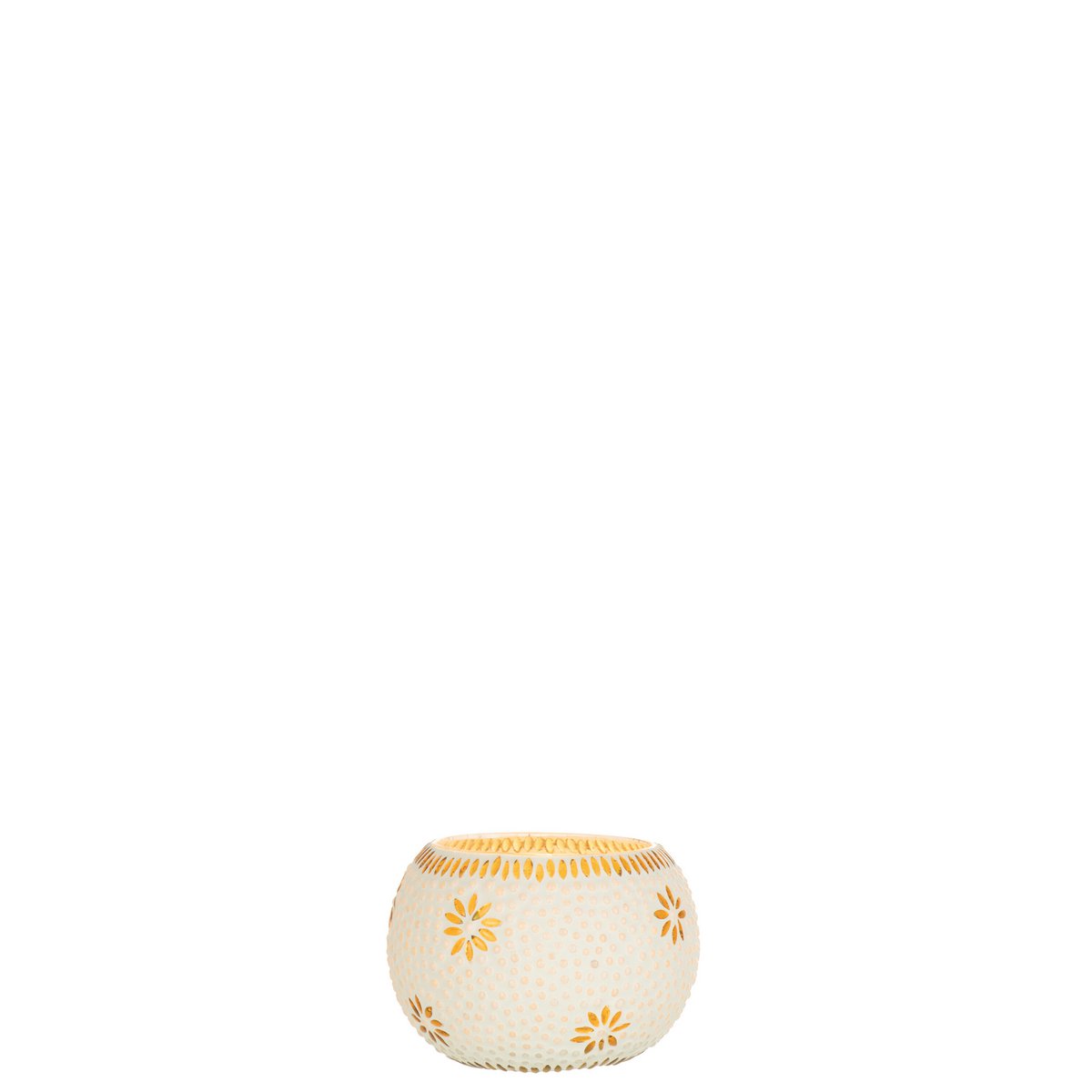 Bougeoir J-Line Bram en verre jaune, vue de face avec détails de texture