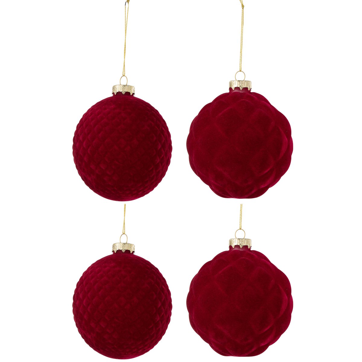 Boule de Noël en velours rouge J-Line, élégante et festive, boîte de 4