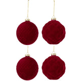Boule de Noël en velours rouge J-Line, élégante et festive, boîte de 4
