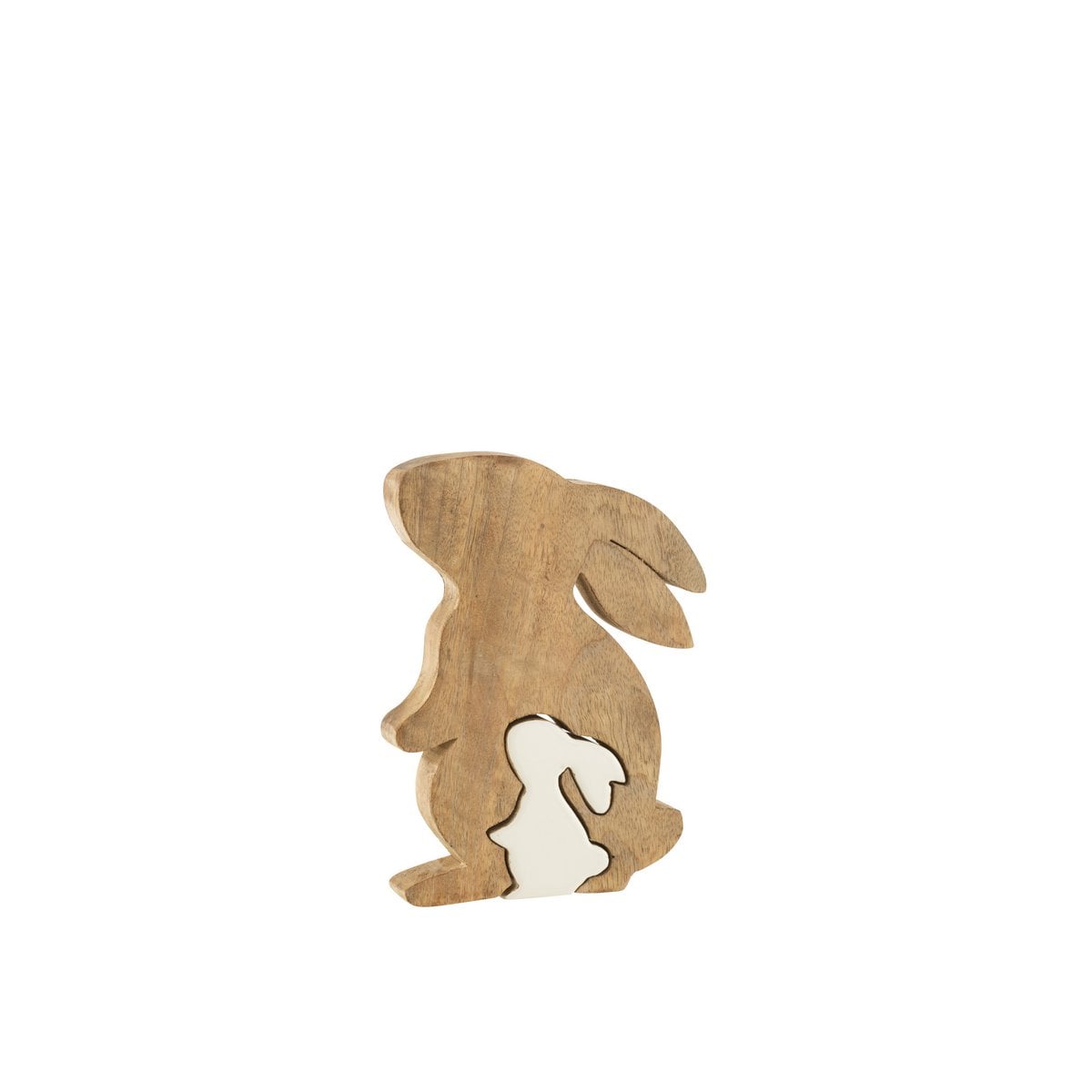 Décoration J-Line Rabbit en bois, détail des couleurs blanc et naturel