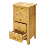 Vue de côté de la commode en bois montrant les veinures naturelles