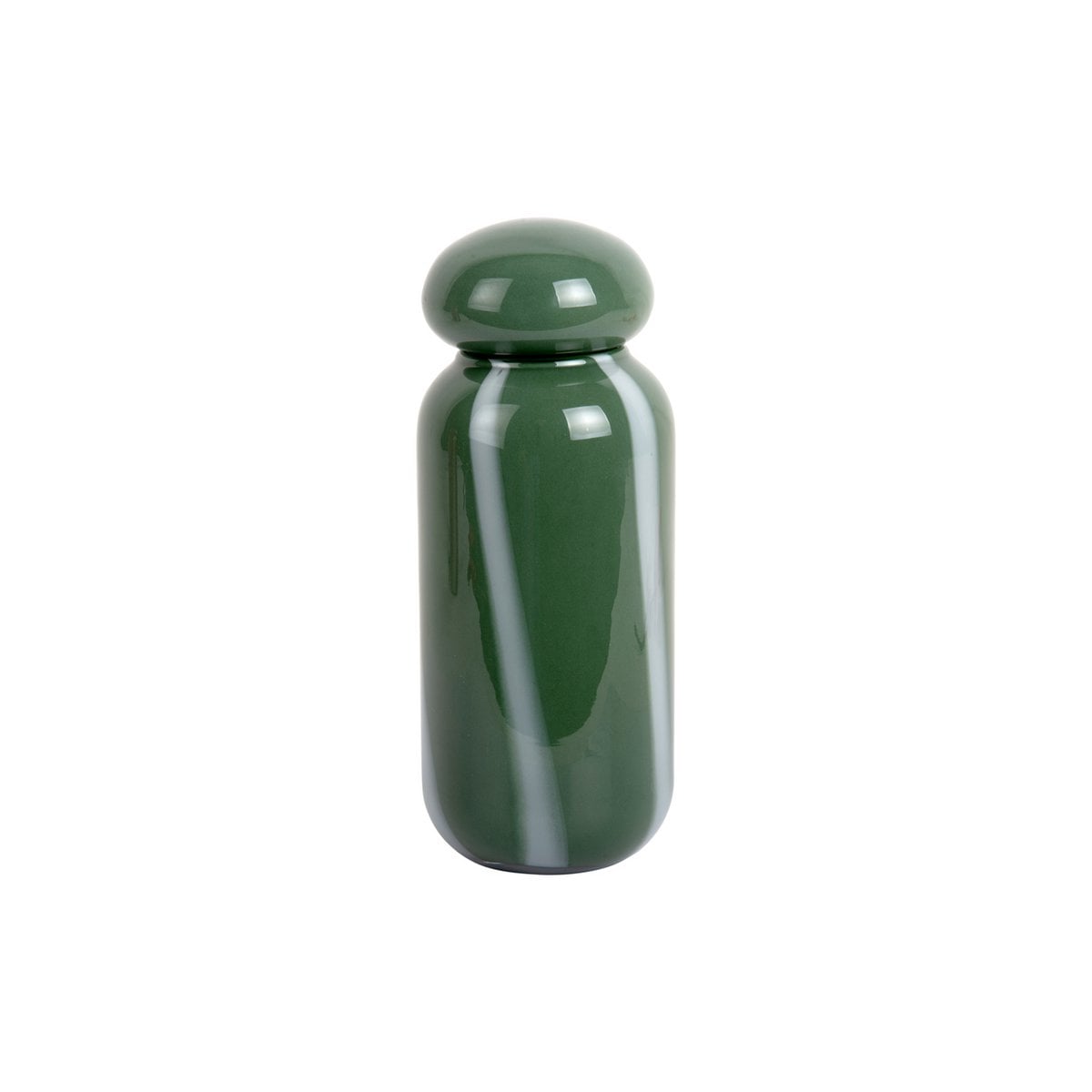Vase Dulce Raya en verre vert avec rayures blanches, vue de face