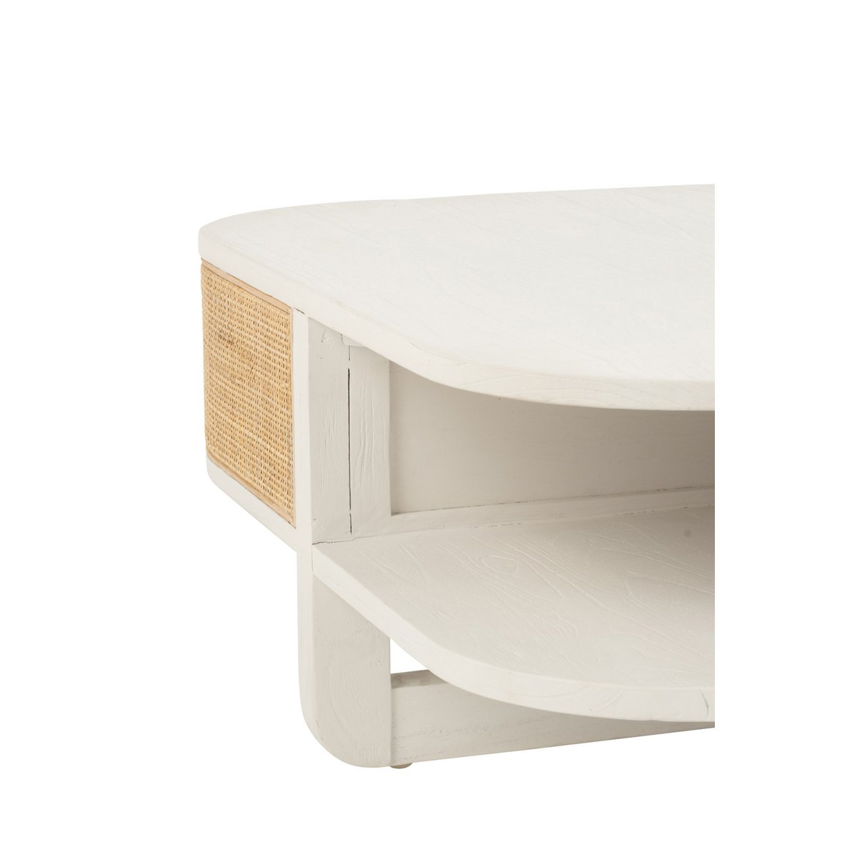 Table Basse Molly J-Line, vue latérale montrant le rotin blanc
