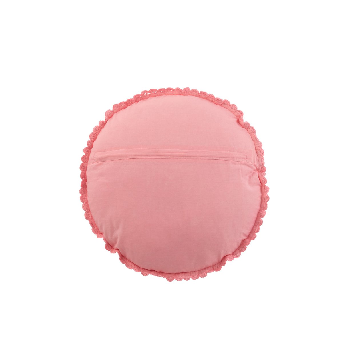 Coussin rond Mia Kant en coton rose, vue de face