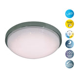 Mur et plafond LED "Catania" Ø 29 cm, métalcloscope chromé, plastique blanc (PMMA), moustiquaire, effet cristallin, effet mémoire, lumière nocturne
