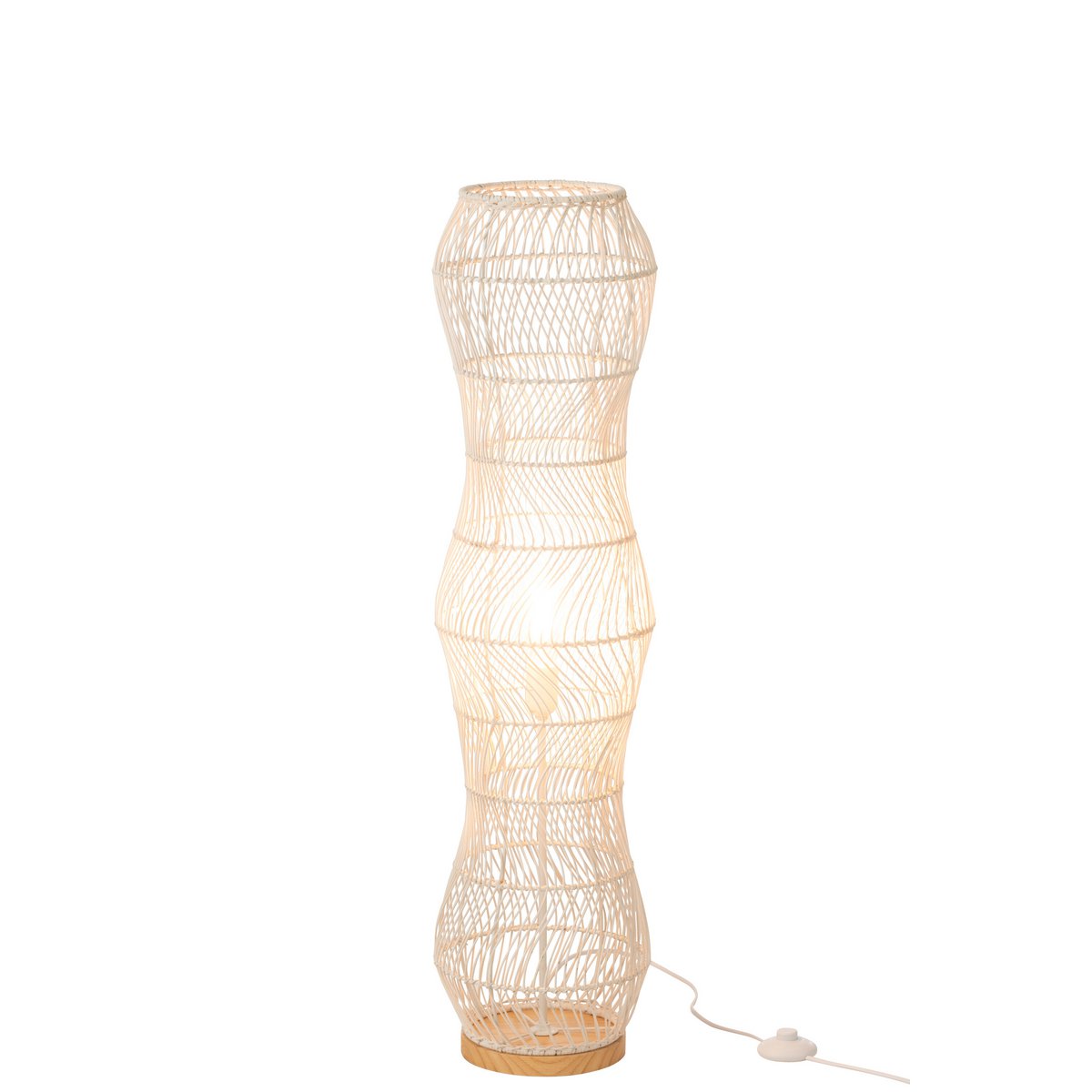 Lampadaire J-Line en rotin et métal blanc, vue de face