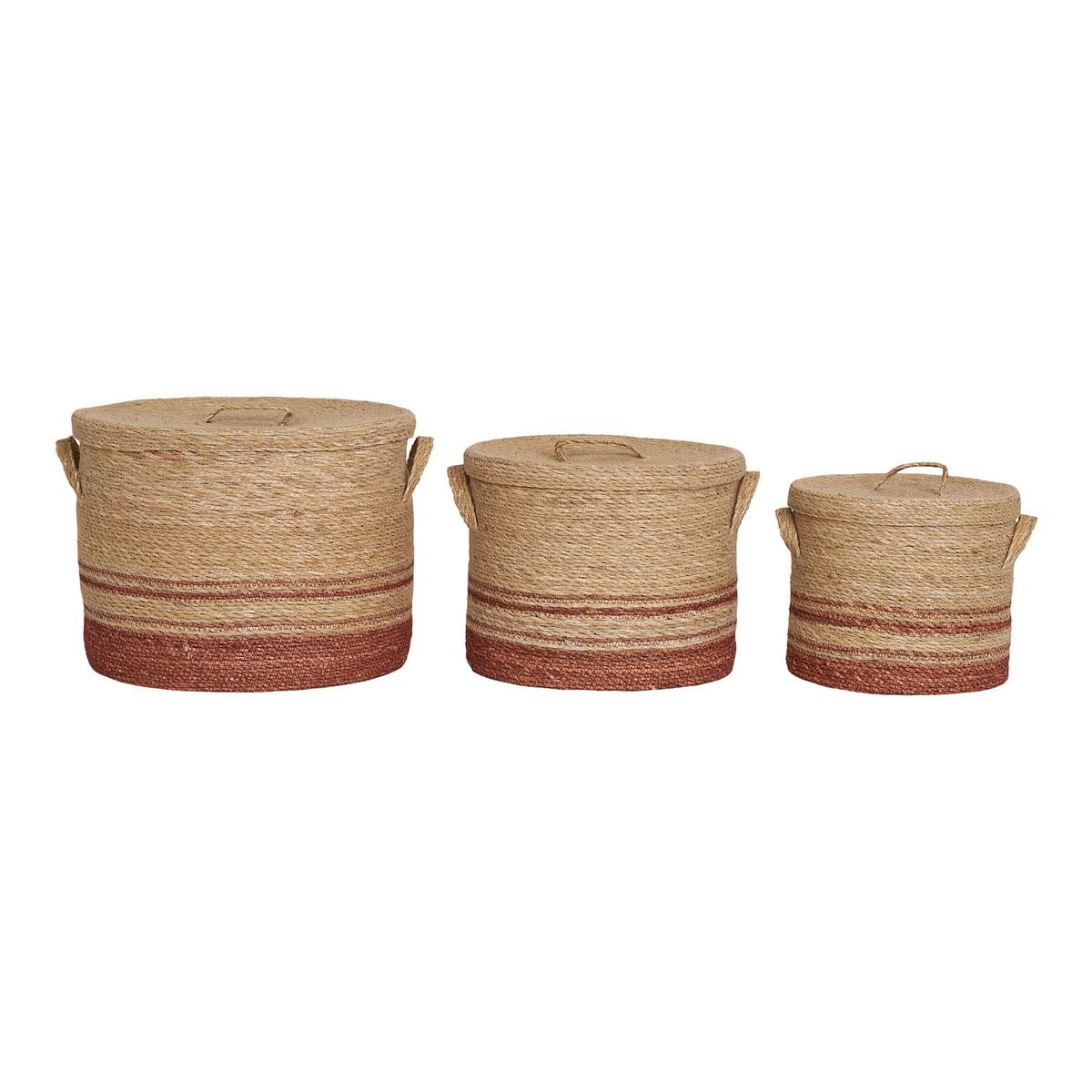 Ensemble de 3 paniers Budoni en herbe maritime avec accents bruns