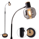 Lampe à lampe en verre "Fumoso", lampadaire en métal et en verre en noir, avec douille E14, pour salle à manger, salon, hall ou bureau, lampadaire à l'intérieur, 150 cm de haut.