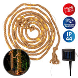 Chaîne légère solaire "Canamo" de la corde de chanvre dans ´natur, 8 m de long, plus 2 m de ligne d'alimentation, blanc chaud, pour la zone extérieure