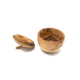 Salière en forme de pomme avec pelle à sel, bois d'olivier