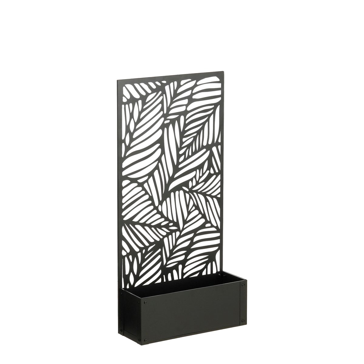 Support à Plantes Sapri Black - Vue de face avec motif de feuilles