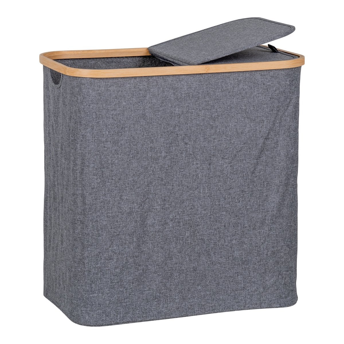 Panier à linge Noto en bambou gris foncé avec couvercle fermé