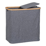 Panier à linge Noto en bambou gris foncé avec couvercle fermé