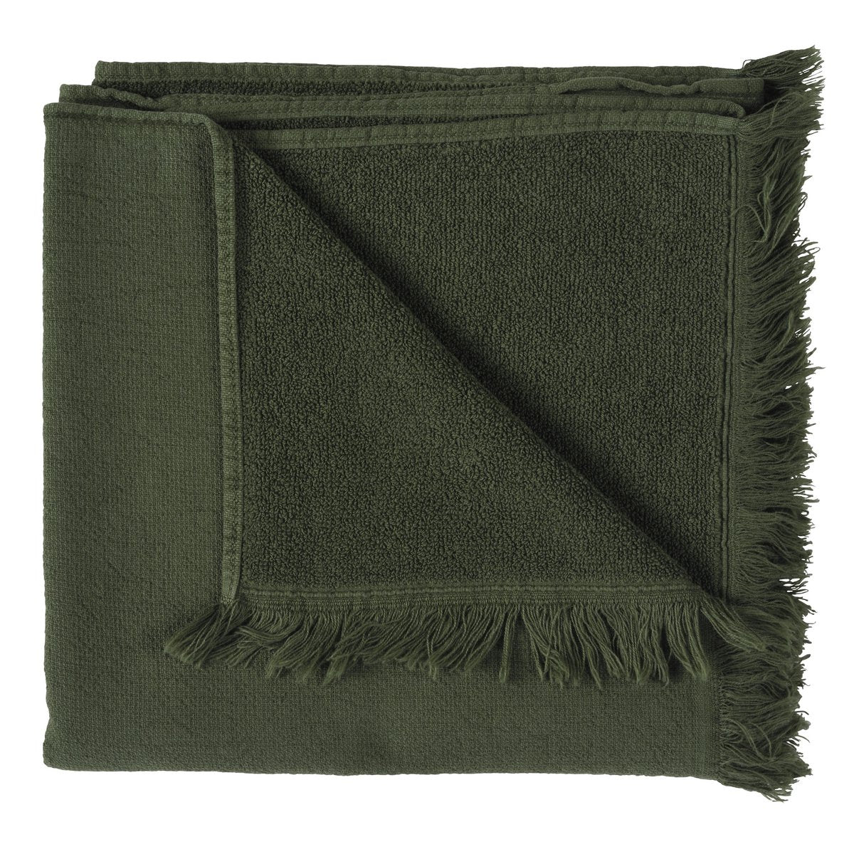 Serviette de toilette Luna Kale en coton bio, finition frangée, couleur naturelle