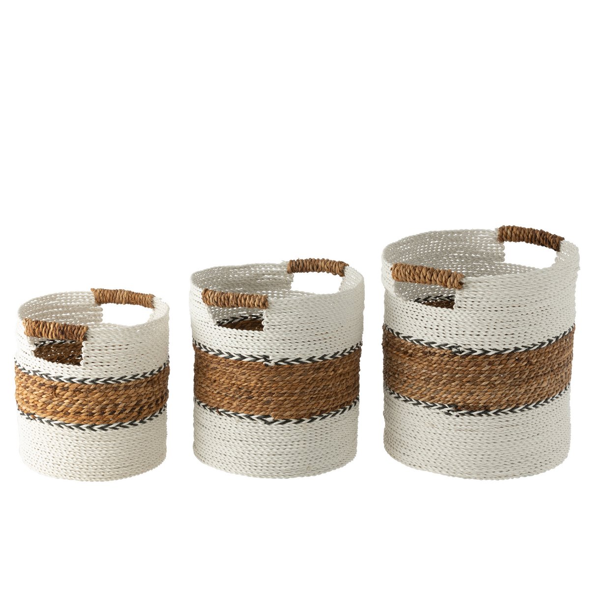 Set de trois paniers Laura en raphia blanc et naturel, vue de face