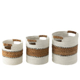 Set de trois paniers Laura en raphia blanc et naturel, vue de face