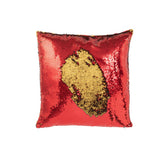 Détail des paillettes sur le coussin J-Line rouge/or