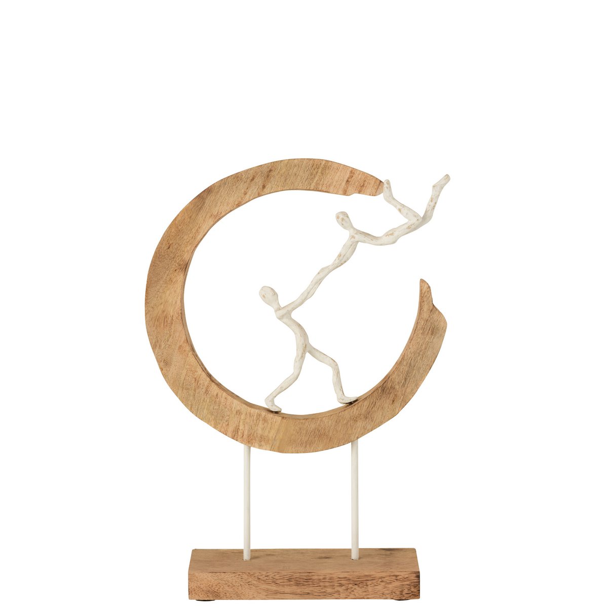 Figurine Pareja Demi-Lune en bois et aluminium, vue de face avec détails naturels et blancs