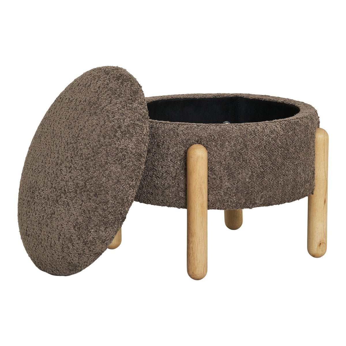 Pouf Médas avec rangement ouvert, intérieur spacieux