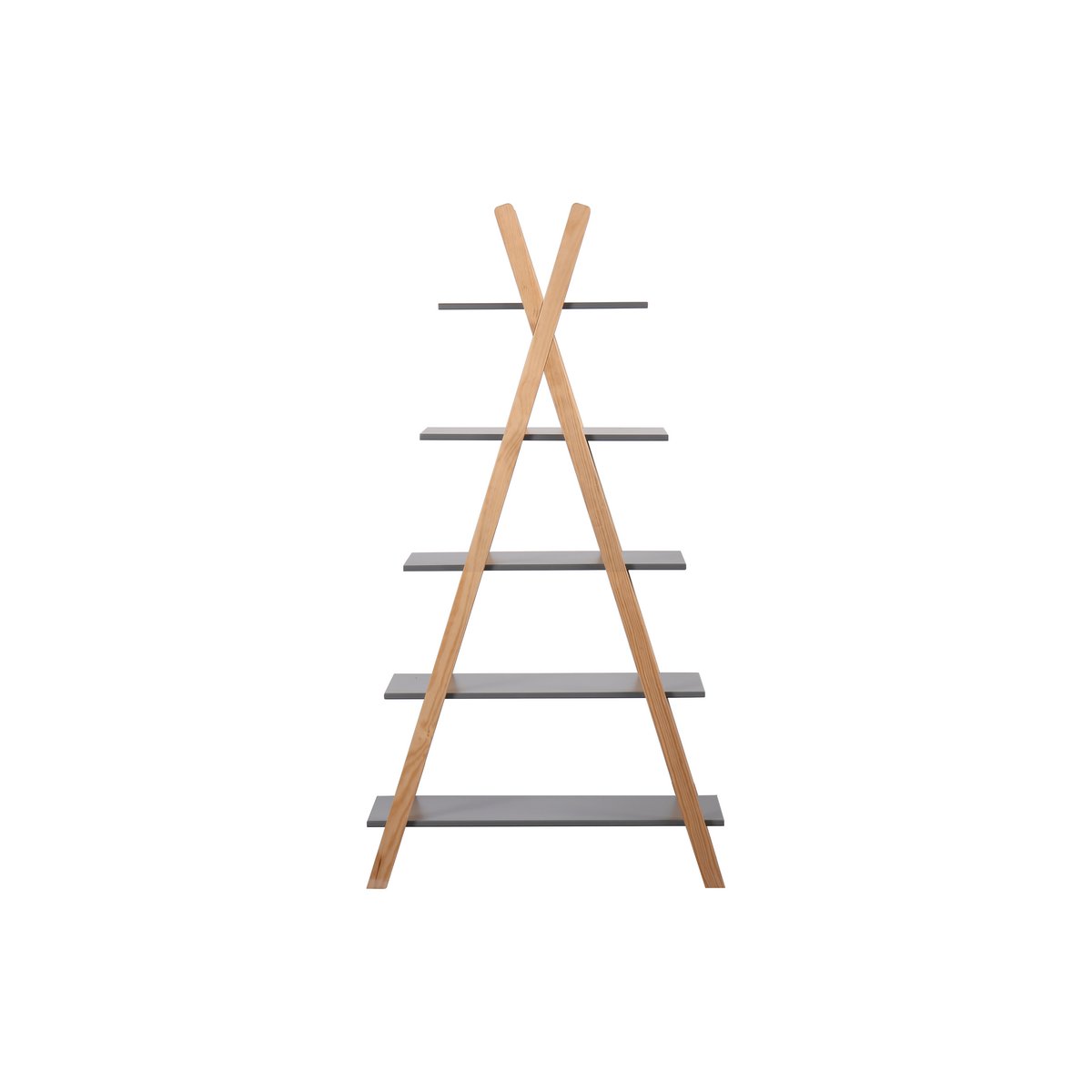 Étagère tipi en bois de pin et MDF gris, vue de face