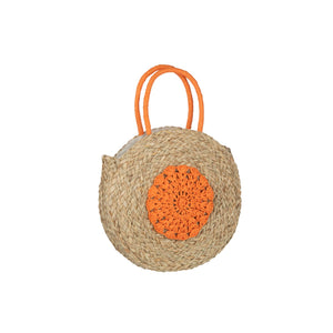 Sac de plage rond J-Line en jonc de mer, couleur orange, vue de face
