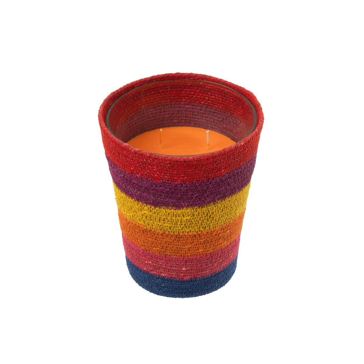 Détail du panier à bougies J-Line, couleurs multicolores et design raffiné.