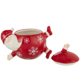 Pot de conservation Père Noël J-Line en céramique blanche et rouge, vue de face