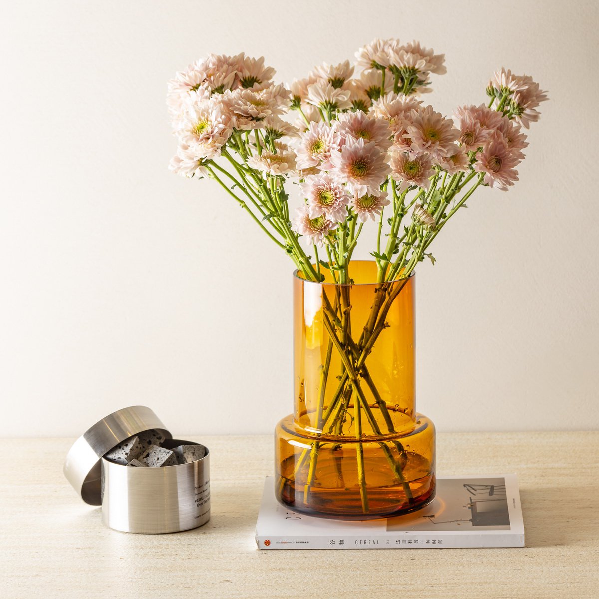 Vase en verre de style Art Déco, couleur ambre, parfait pour un bouquet