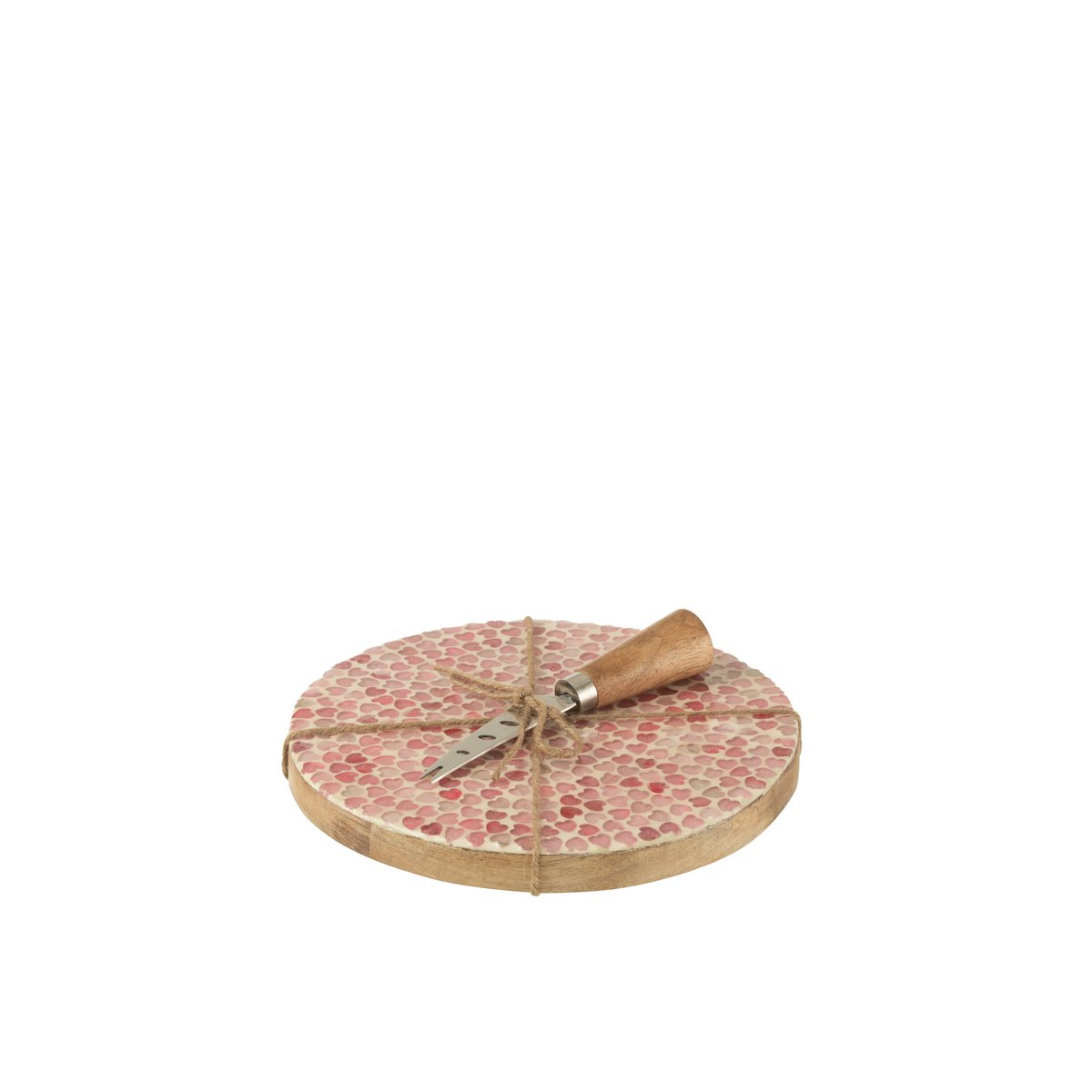 Détail du couteau cœur mosaïque sur la planche à fromage J-line