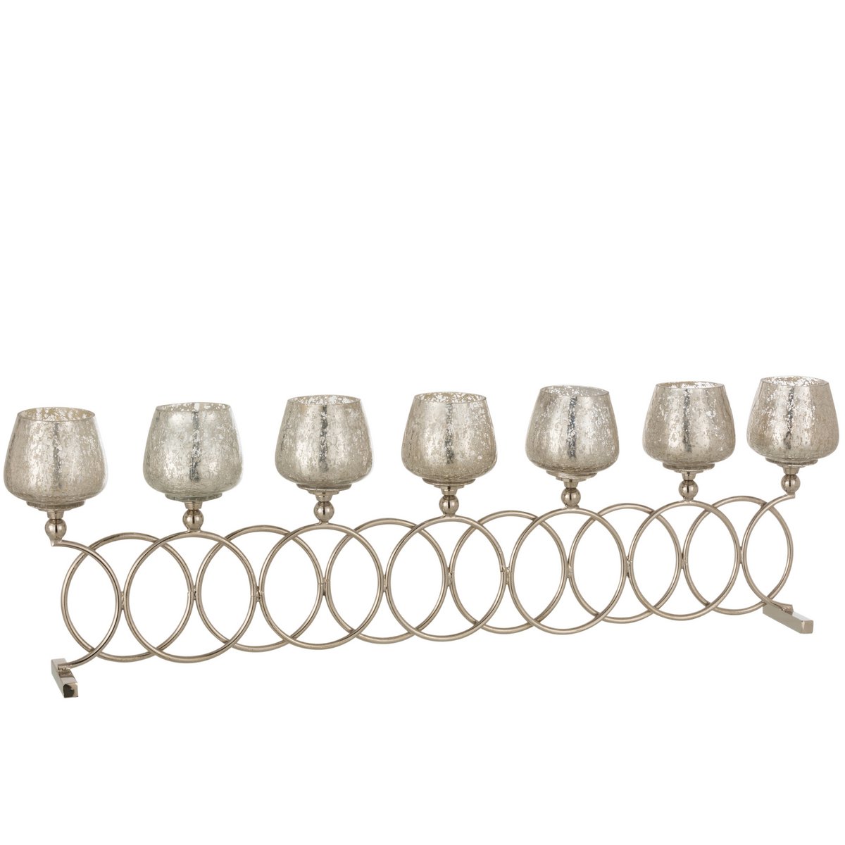 Bougeoir J-Line 8 anneaux Camellé en verre argenté, vue de face