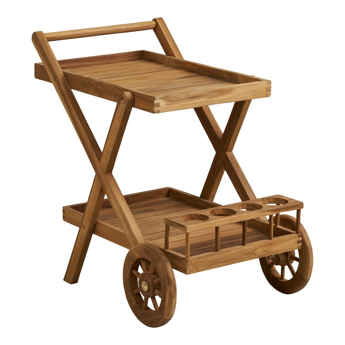 Chariot à thé Pasaku en teck naturel, vue d'ensemble