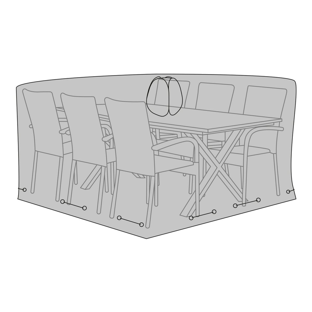 Housse de luxe noire couvrant une table et chaises dans un jardin