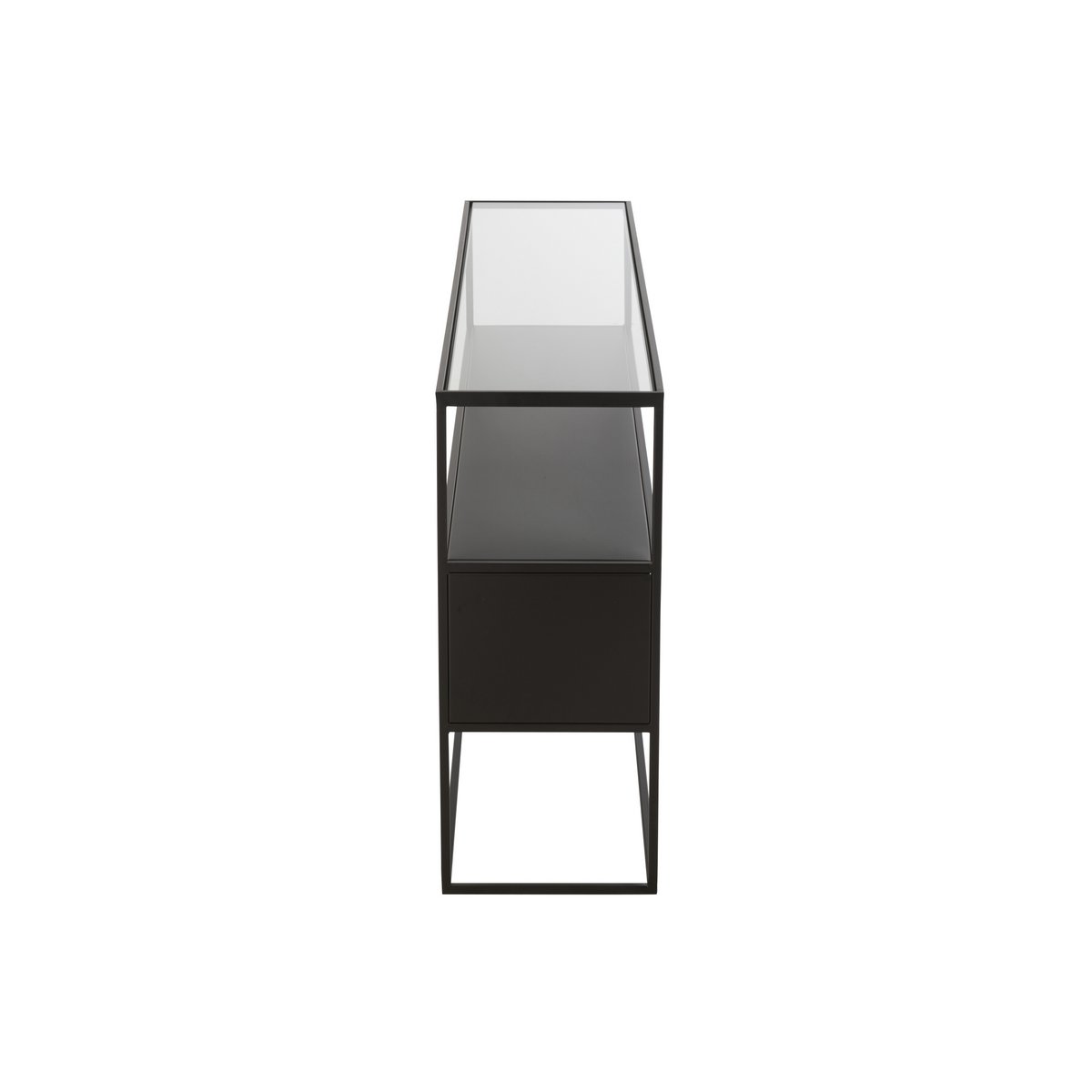 Détail du plateau en verre noir de la console J-Line
