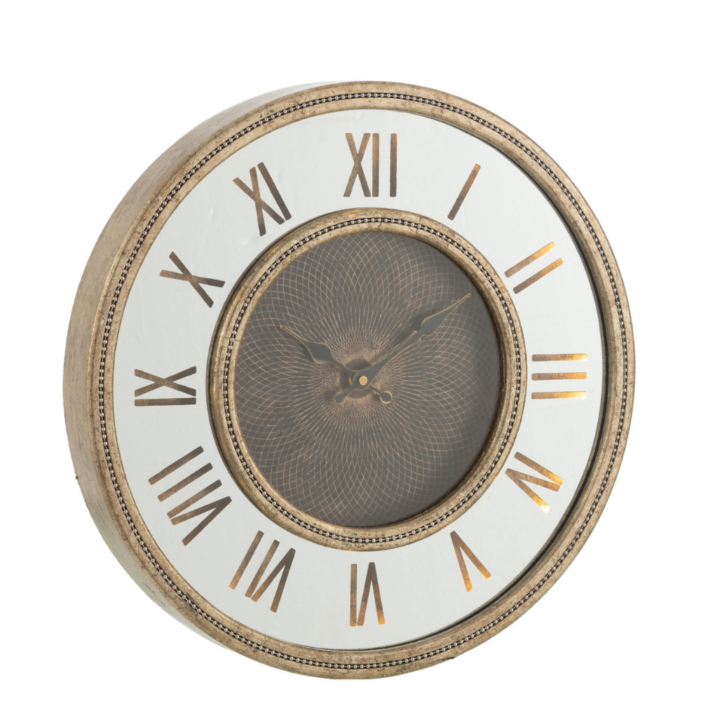Horloge murale J-Line en bois doré avec chiffres romains et LED