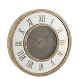 Horloge murale J-Line en bois doré avec chiffres romains et LED