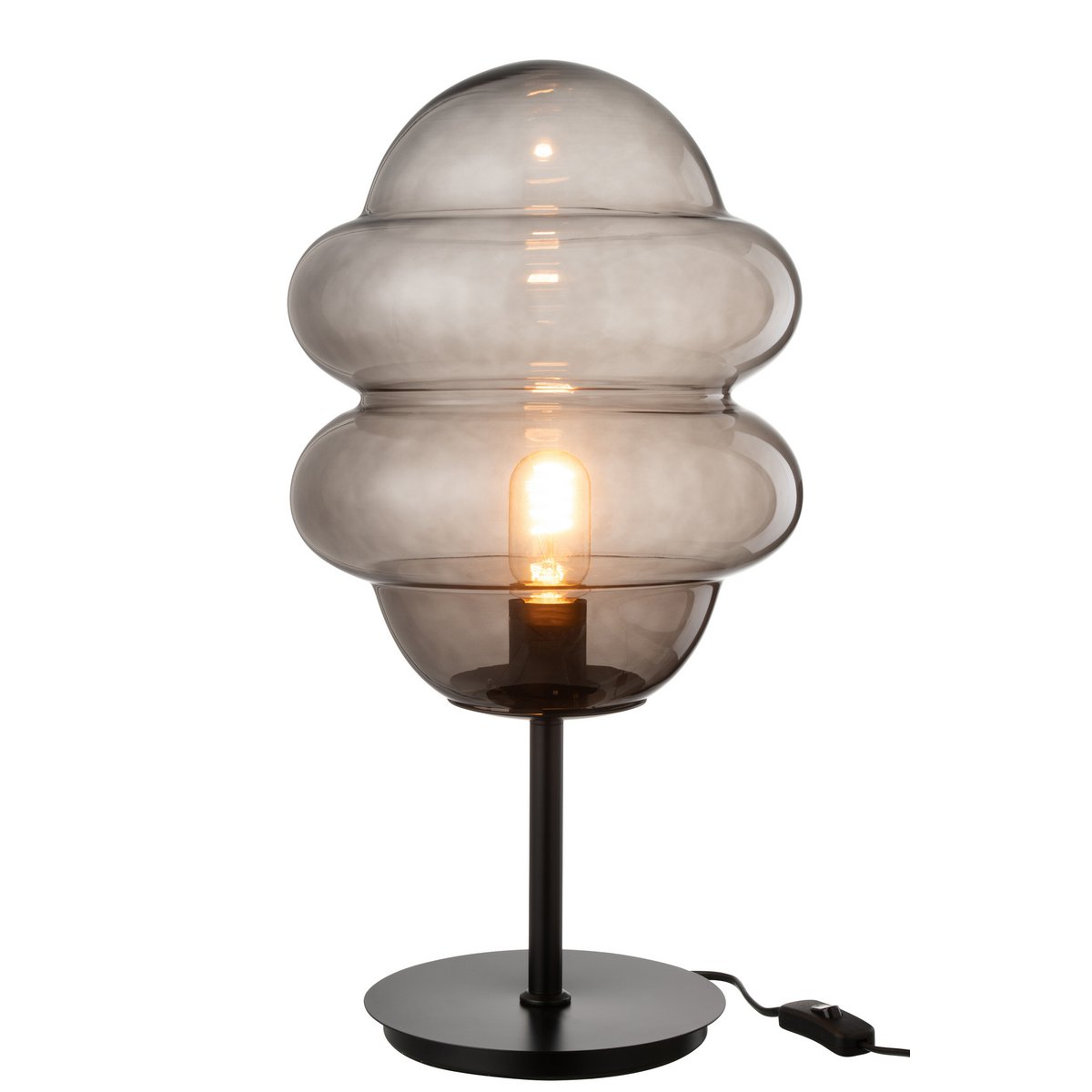 Lampe de table J-Spoon en verre gris, vue de face