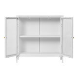 Vue latérale de l'Armoire Dalby montrant les portes vitrées