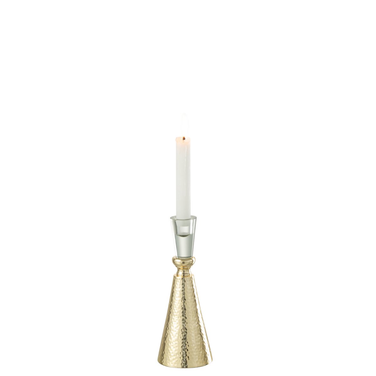 Chandelier Tape J-Line, détail du design moderne en métal doré et verre transparent.