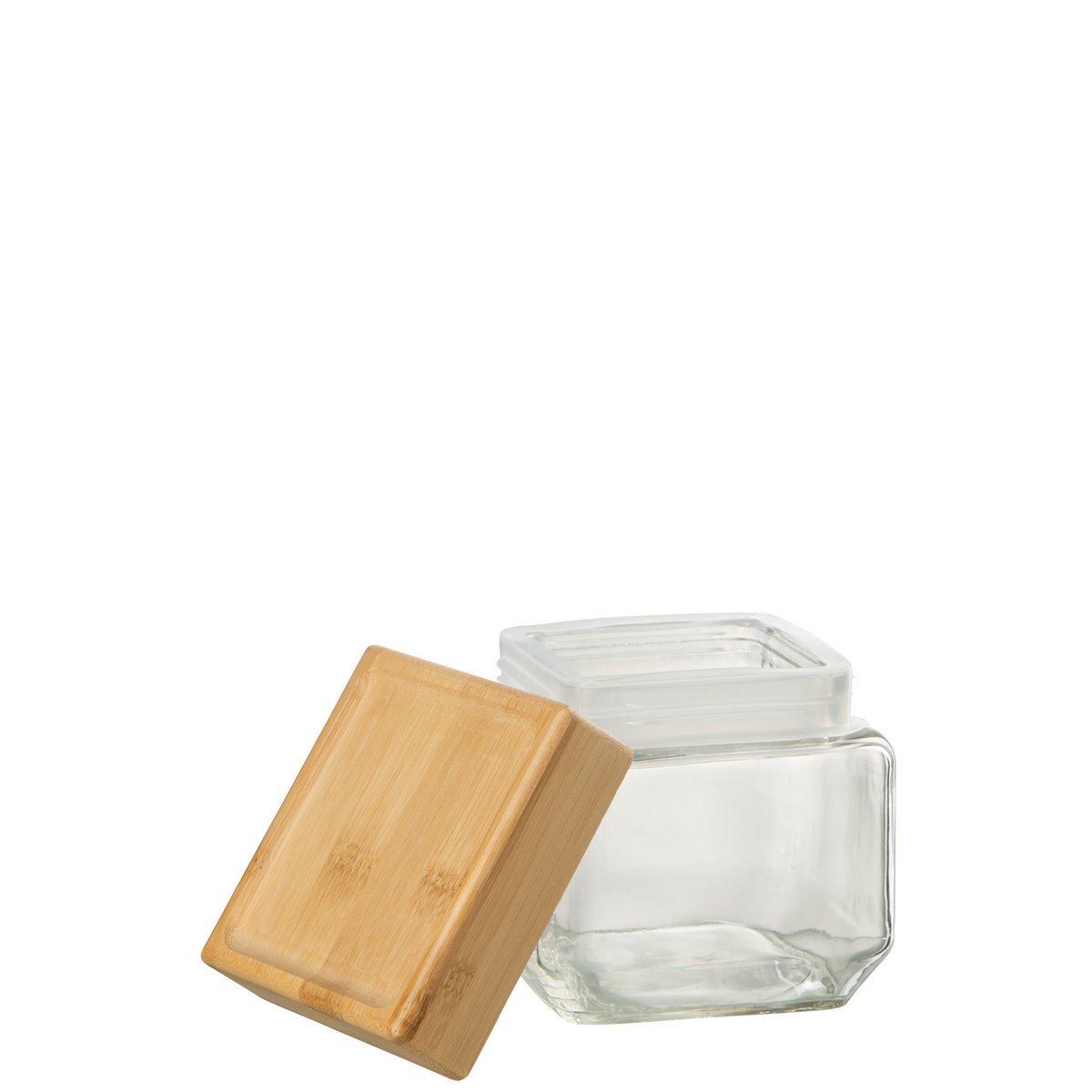 Pot de conservation J-Line Brad en verre et bambou, vue de face.