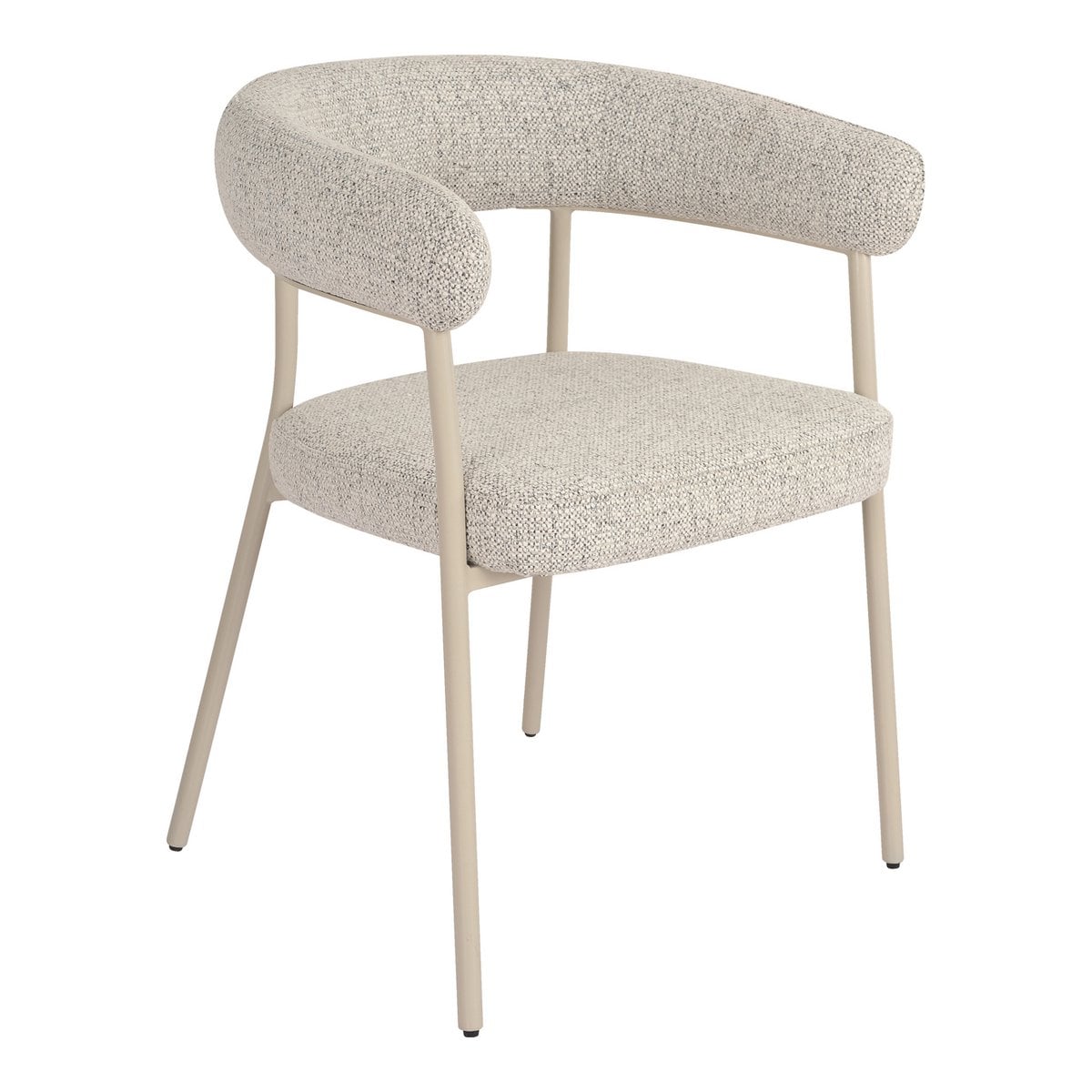 Chaise de salle à manger Trivio en tissu sable avec pieds en acier gris, vue de face