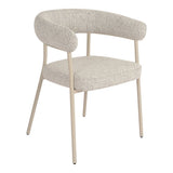 Chaise de salle à manger Trivio en tissu sable avec pieds en acier gris, vue de face