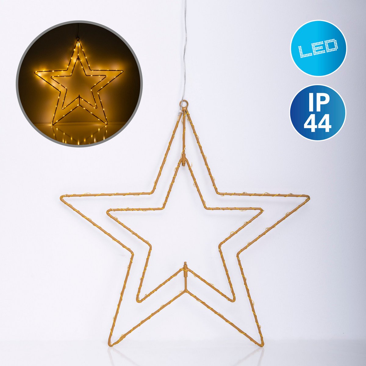 Lampe de Noël extérieure LED "Stern" Ø 40 cm décorations de Noël en métal en or avec des LED fermement installés