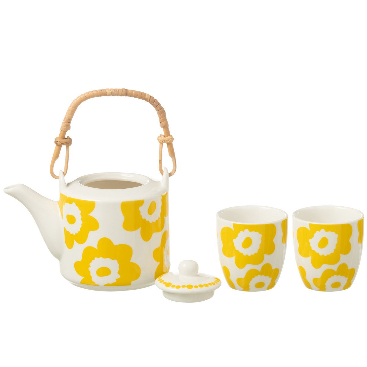 Coffret de 3 théières J-Line en céramique jaune avec motifs floraux
