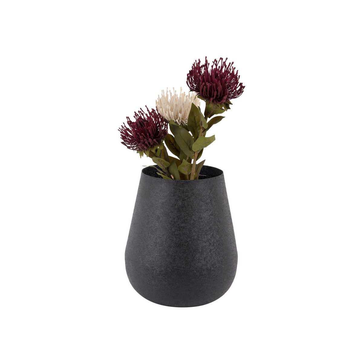 Vase Booz noir, présenté avec une branche ornementale