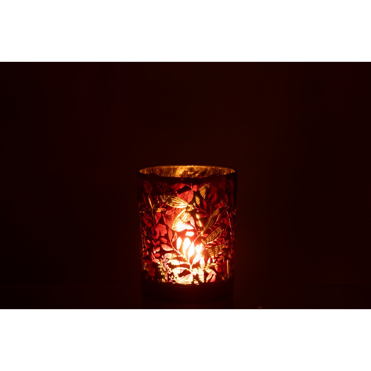 Lanterne J-Line rouge/or sur une table élégante
