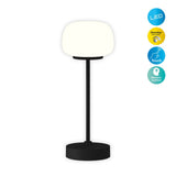 Batterie à LED / lampe de table "Pina" de 30 cm de haut, en métal (noir) et en verre (blanc), LED intégrés, blanc chaud