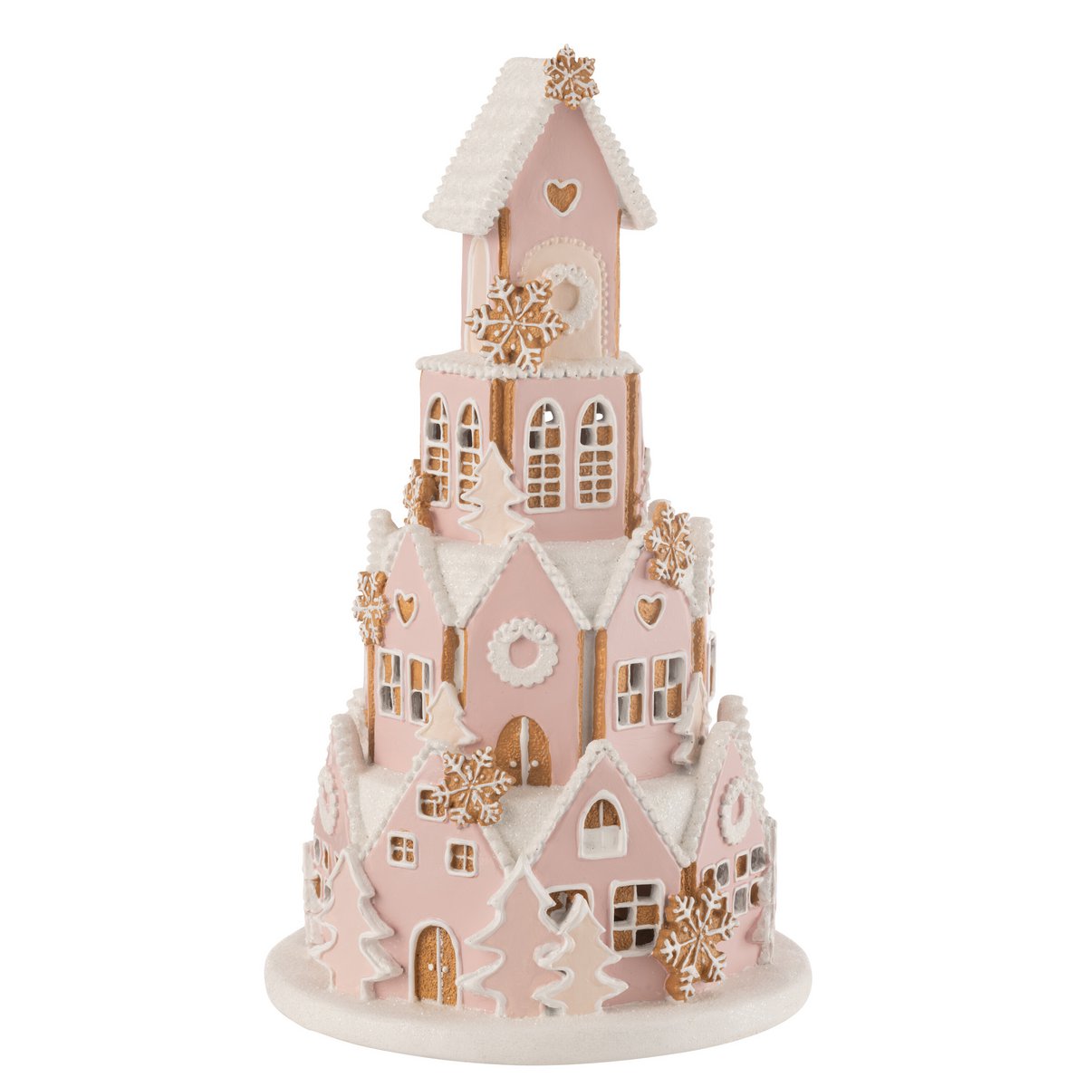 Maison de Pain d'Épice J-Line en polyresine rose et blanc, décor chic