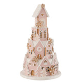 Maison de Pain d'Épice J-Line en polyresine rose et blanc, décor chic