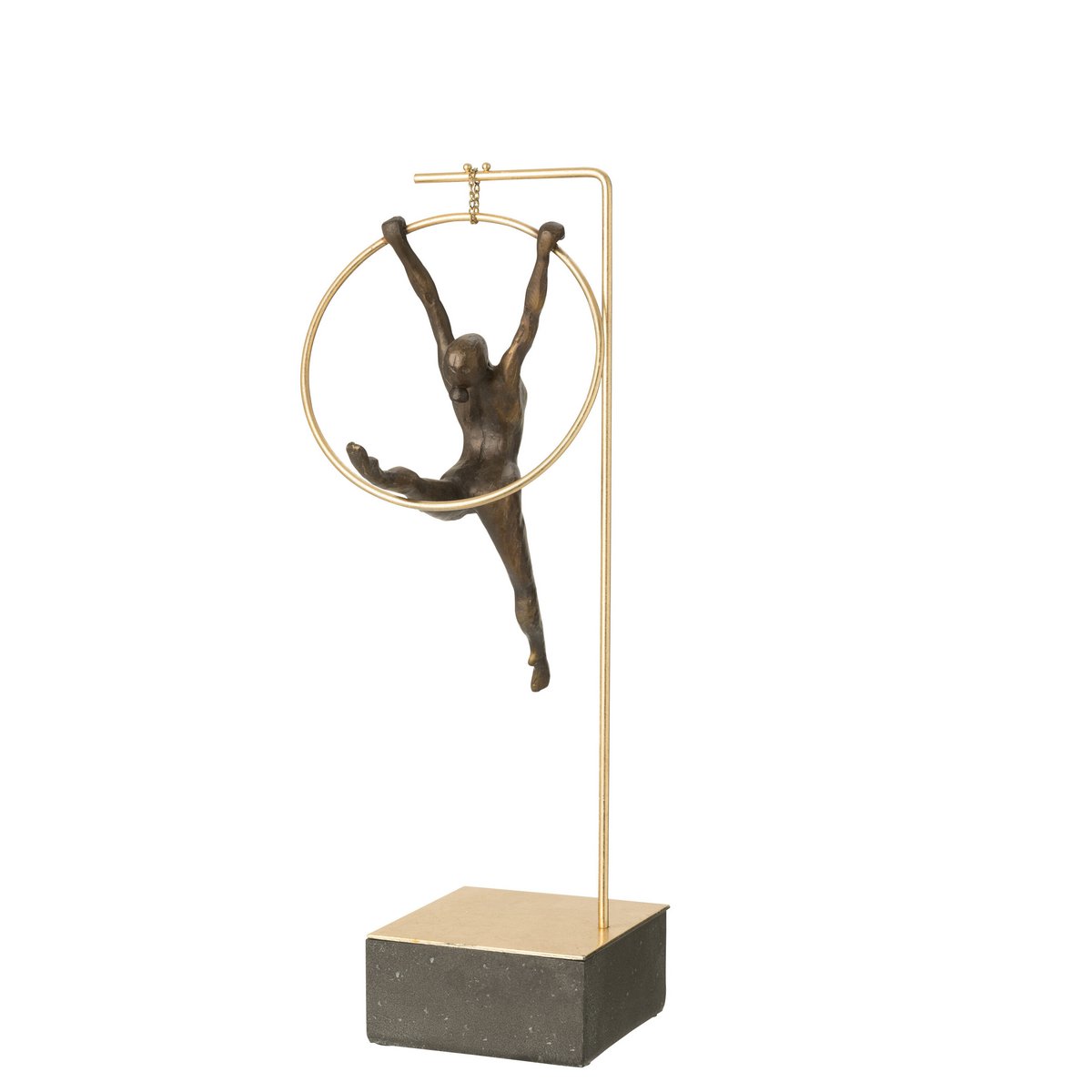 J-Line Gymnast Hoop Beta en polyresine noir et or, vue avant