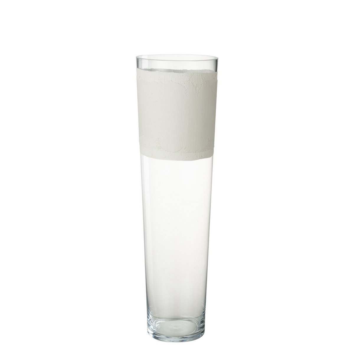 Vase Delph J-Line en verre transparent et blanc de 60 cm de hauteur